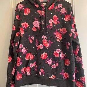 PINK Victoria's Secret Floral Hoodie - Black and Pink with Rhinestones